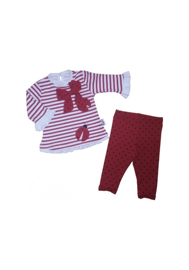 Çizgili Uğur Böceği Figürlü İkili Takım Kırmızı