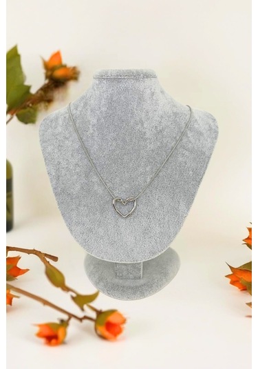 Gümüş Renkli Kıvrımlı Minimal Çelik Kalp Kolye Gümüş