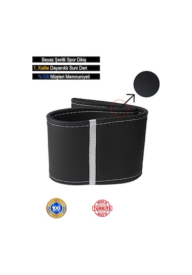 Hyundai Elentra İçin Uyumlu Özel Süper Deri Direksiyon Kılıfı, Beyaz Şeritli Spor Dikiş