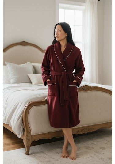 % 100 Pamuklu Laodikeia Şalyaka Bornoz Kadın Erkek Unisex Bordo