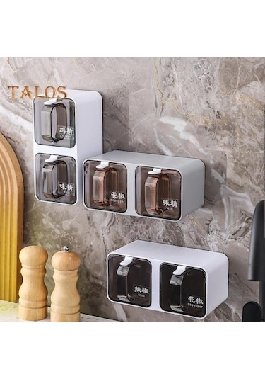 Gri Duvara Monte Baharat Kavanozları 300/600/900/1200 Ml Kaşıkla Düzenleme Kutusu Yerden Tasarruf Sağlayan Mutfak Depolama Ev Tedarik 900ml 3 Gri