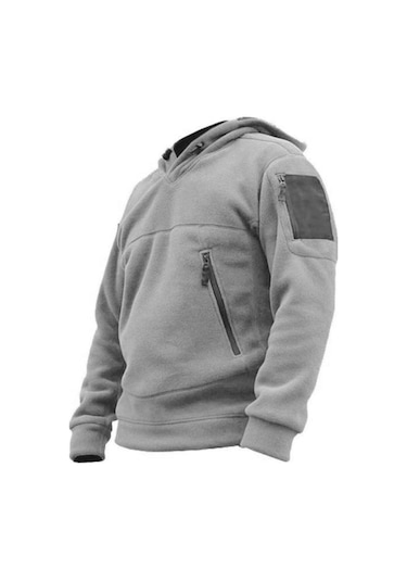 Genius Store Store Erkek Polar Outdoor Kapşonlu Kombat Tactical Cepli Polar Gri