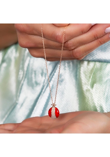 Zirkon Taşlı Kırmızı Mineli Uğur Böceği Tasarım 925 Ayar Kadın Ko (475778082)