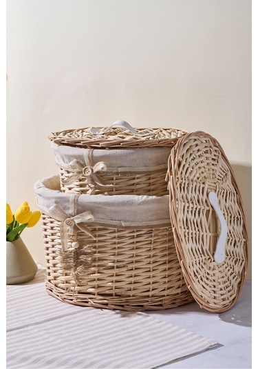 Salice Hasır 2 Li Kapaklı Patates Soğan Sepeti Bej Bej