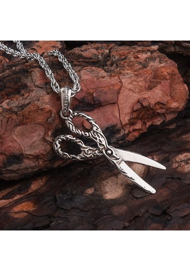 Desenli Makas Berber Terzi Erkek Kolye Çelik Takı Aksesuar K24 T5