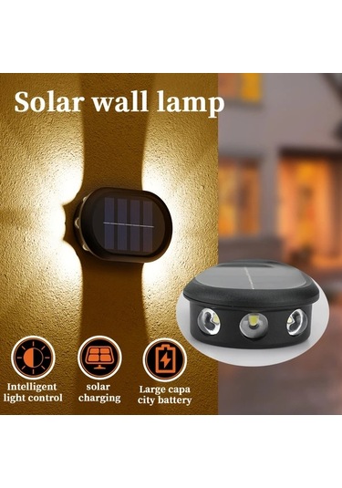 Xuweiwei 6 Led Solar Dış Duvar Lambası 2li Paket Sıcak Beyaz Işık Bahçe Aydınlatma Sıcak Işık