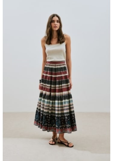 Desenli Pamuklu Katlı Etek Catalına Catalına