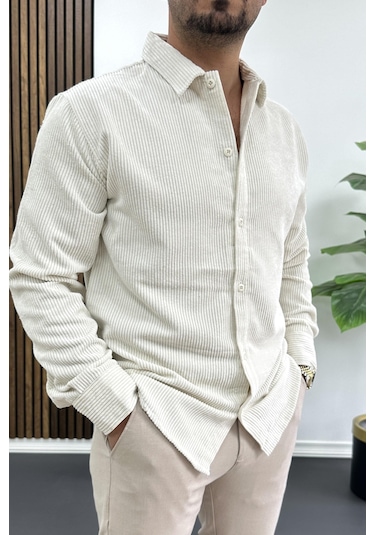 Erkek Kadife Kumaş Gömlek Beyaz Edw415 Beyaz