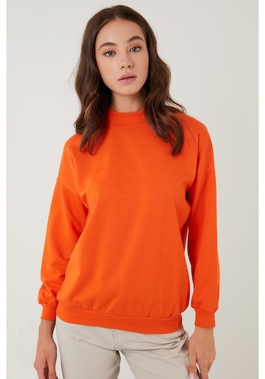 Lela Pamuklu Dik Yaka Basic Örme Bayan Sweat 5863323 Oranj
