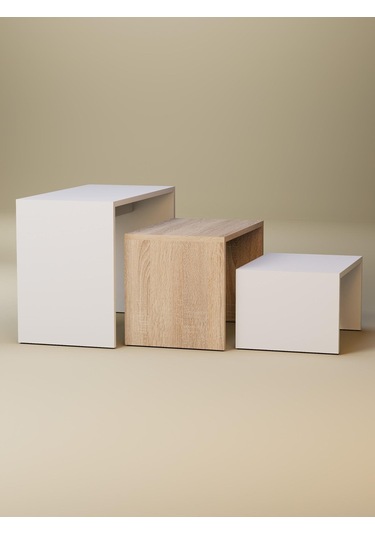 Detamob Zigonlu Orta Sehpa Takımı Beyaz