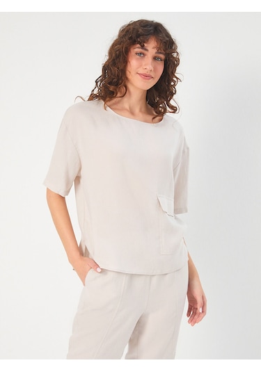 Faik Sönmez Kadın Önü Cep Detaylı Dokuma Bluz U68182 Siyah