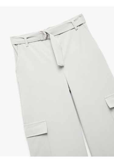 Koton Kemer Detaylı Kapaklı Cepli Geniş Paça Kargo Pantolon Gri 5skg40121aw Gri