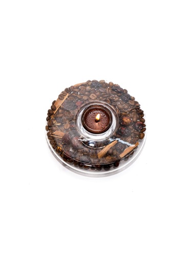 Planet Kahve Çekirdeği Dekorlu Cam Mumluk Ve Tealight Seti