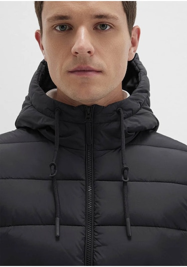 Mavi Kapüşonlu Şişme Siyah Erkek Yelek M0110604-71379 Siyah