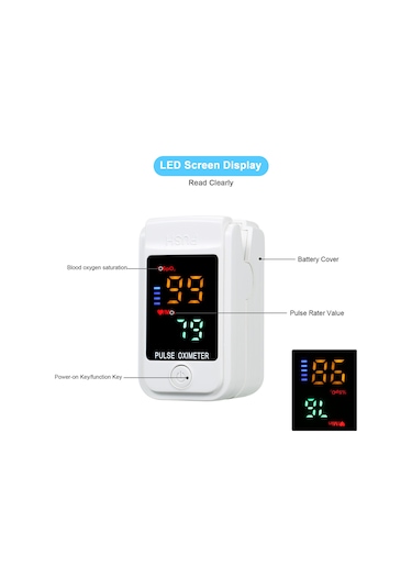 Vkemall Pulse Oksimetre Parmak Ucu Klipsli Nabız Oksimetresi L-ed Renkli Ekran Mini Spo2 Monitörü Oksije Beyaz