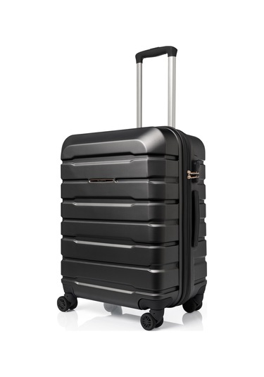 Unisex 4 Tekerli Kilitli Kabin Boy Valiz Bavul Siyah