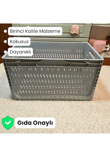 Alpbx Delikli Gri Plastik Kasa 60x40x32 Cm - Sepet 65 Litre