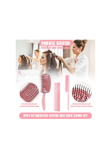 Suofeng 3'lü Saç Fırçası Ve Tarak Seti - Dolaşmayı Önleyen Kalın/ince/düz/kıvırcık Saçlar İçin Paddle Fırça Styling Seti, Islak/kuru Kullanım 4 Renk Erkek & Kadın