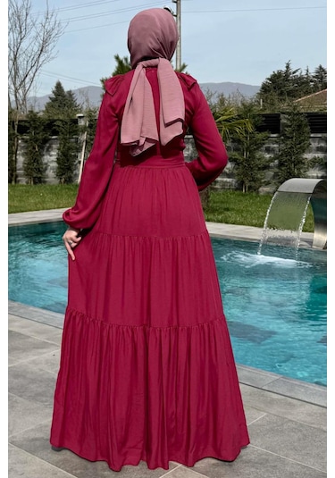Rabia Şamlı Jale Elbise Bordo Normal