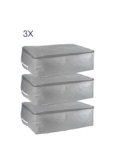 3'lü Set 53x44x20 Cm Home Organizer Çekyat & Baza Altı Hurç Gri