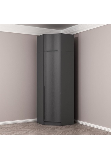 Kale 1 Kapaklı Köşe Dolap + Yüklük Antrasit Antrasit 235cm Antrasit