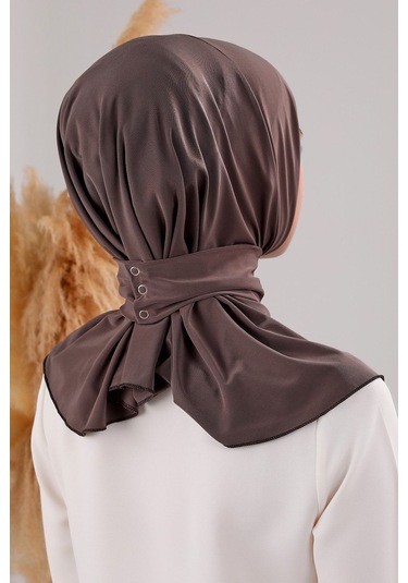 Kadın Tesettür Pratik Çıtçıtlı Sandy Fular Hazır Deniz Havuz Uyumlu Bone Kahverengi Kahverengi