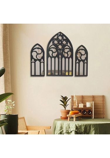 Suntek 3 Parça Gotik Duvar Aynaları Barok Rustik Stil-a