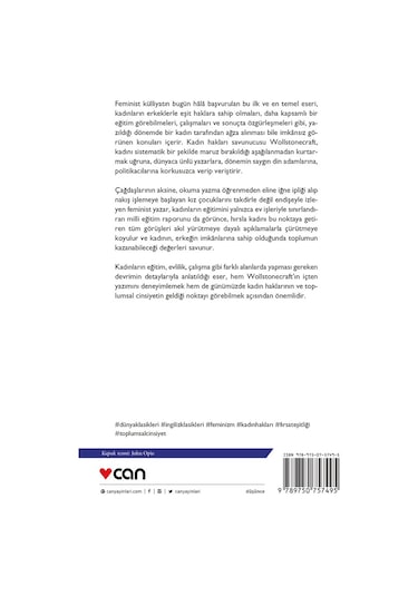 Kadın Haklarının Gerekçelendirilmesi  -  Mary Wollstonecraft - Can Yayınları
