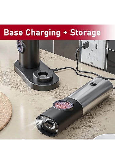 Myinkai 2pcs Usb Şarj Edilebilir Elektrikli Tuz Karabiber Gümüş - Siyah