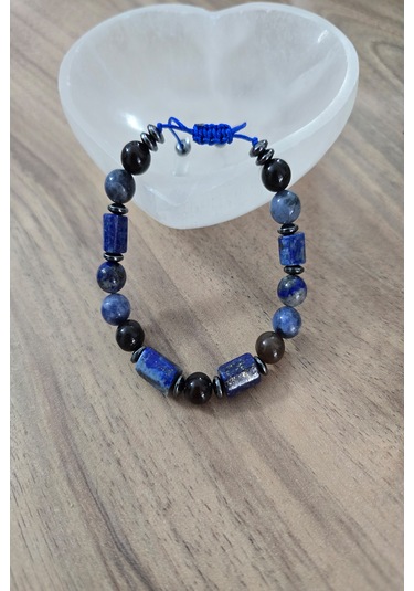Lapis Lazuli, Sodalit, Akik, Hematit Doğaltaş Bileklik Lacivert