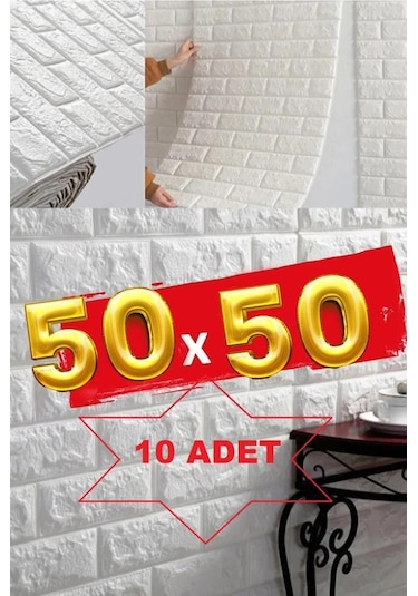 10 Adet 50x50 Cm Silinebilir Kendinden Yapışkanlı Duvar Kağıdı Esnek Köpük Panel 3d Tuğla Desen