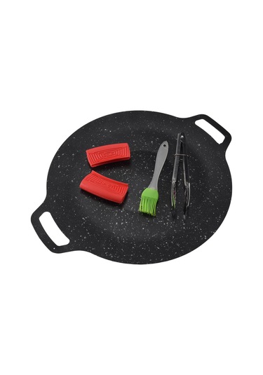 30cm Açık Hava Kamp Izgara Plakası Yapışmaz Kore Barbekü Plakası Siyah