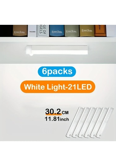 Xuweiwei 6 Paket Beyaz Işık 30.2 Cm Şarj Edilebilir Led Hareket Sensörlü Işıklar Mutfak Dolap Kabin Masa Koridor Kablosuz Manyetik Şerit Işıkları Usb Şarj Pil Gücü Enerji Verimli Ahşap