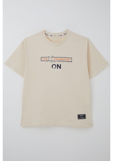 Breeze Erkek Çocuk Tişört Yazı Baskılı Arma Detaylı 9-14 Yaş, Krem KREM