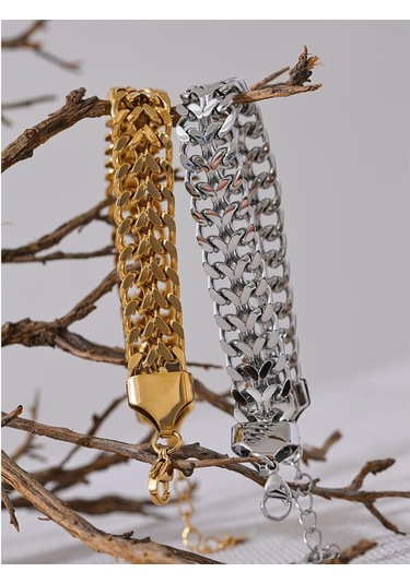 Altın Eetit Su Geçirmez Paslanmaz Çelik Küba Zincir Geniş Bilezik Bileklik Bildirimi Metal Cilalı 18k Pvd Kaplama Şık Takı Hediye