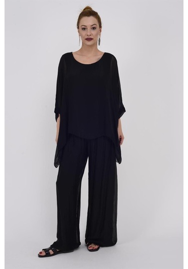 İtalyan Yarasa Kol İpek Bluz-8869 Siyah