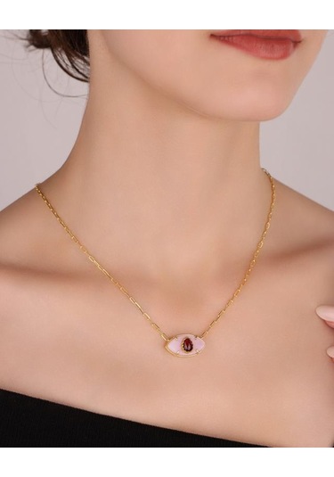 Doğal Taşlı Küçük Boy Göz Gümüş Kolye