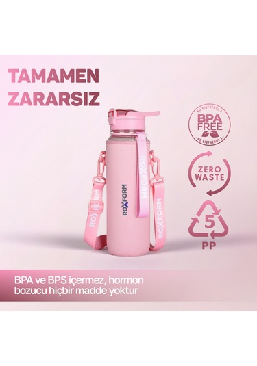 Roxform Suluk Matara 1100 Ml, Premium Pp Malzeme, Sağlıklı Bpa & Bps İçermez, Kılıflı, Çift Kapaklı, Koku Yapmaz, Sızdırmaz Ve Dayanıklı, Pembe Pembe