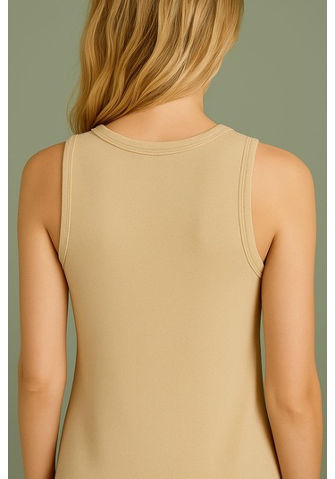 Modal Kumaş Rahat Kalıp Basic Günlük Elbise Bej