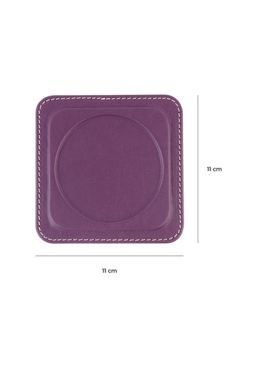 Bardak Altlığı,6 Lı Set,masaüstü Yuvarlak Cup Coaster,vegan Suni Deri,11x11 Cm.,lila Lila