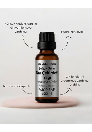Villenature Soğuk Sıkım Nar Çekirdeği Yağı Pomegranate Seed Oil Punica Granatum 20 Ml