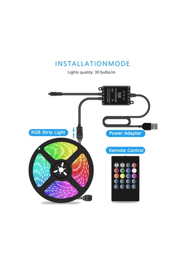 Dianziye 5v Usb Rgb Led Işık Şeridi 5050 30 Led/m, Müzik Ses Kontrolü, 20 Tuşlu Kumanda, Renk Değiştirme, Ev Dekorasyonu, 2m 60 Led