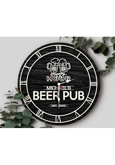 Bk Gift Barlara Özel Dekoratif Siyah Ahşap Duvar Saati 35cm-27 , Bar Duvar Saati , Cafe Duvar Saati , Özel Ahşap Saat Kobitmeyen138357 Bk Gift