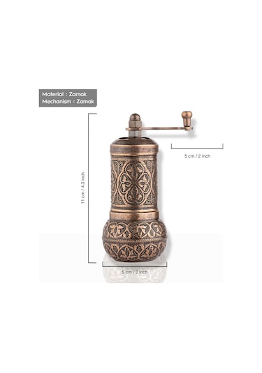 Bakır Renk Zamak Karabiber El Değirmeni Öğütücü Grinder 11 Cm Bakır