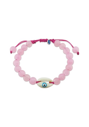 Pembe Kuvars Taşlı Gümüş Nazarlı Bileklik