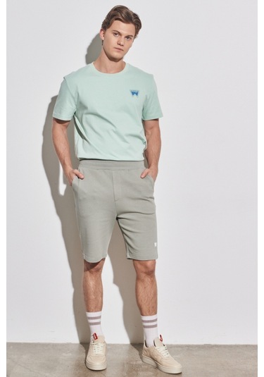 Regular Fit Normal Kesim Pamuk Lastikli Bel Yeşil Sweat Şort W231354300 Yeşil