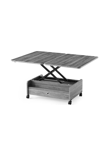 61 Tekerlekli Akıllı Sehpa, Sihirli Sehpa, 6 Boyutlu Sehpa 90 60cm Ekru Ekru