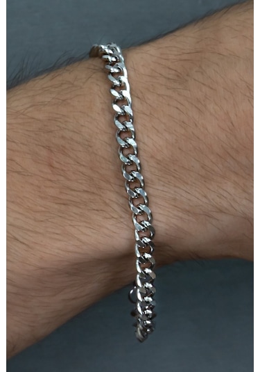Küba Gurmet Erkek Çelik Zincir Bileklik 7 Mm 21 Cm Eck29B Beyaz