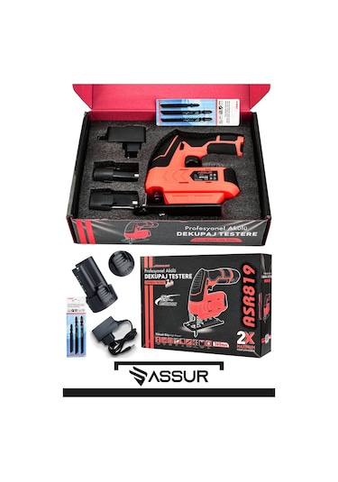 Assur ASR819-02-08 12V Çift Akü Dekupaj Testere Kırmızı