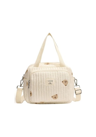 Jialan Bebek Bezi Çantası Değiştirme Çantası Sevimli Ayı Nakış Beyaz